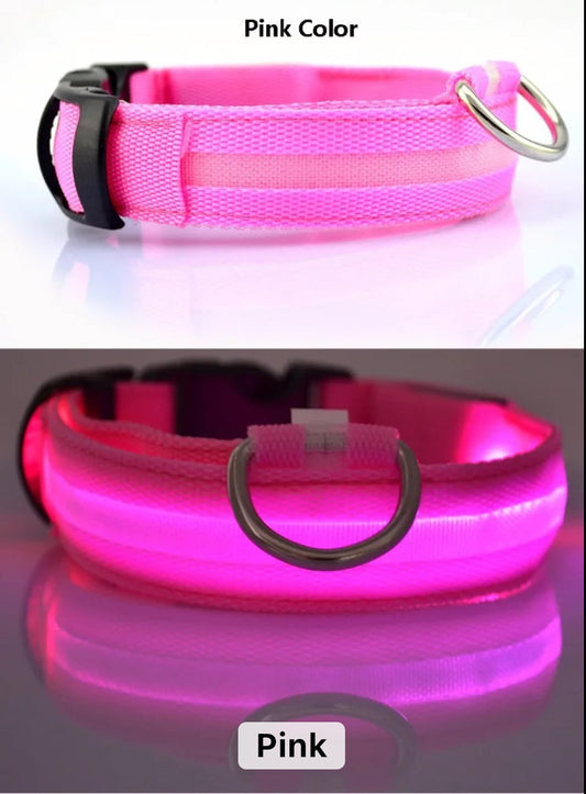 LED Glow in the Dark / Light Up Dog Collar - Pink-0